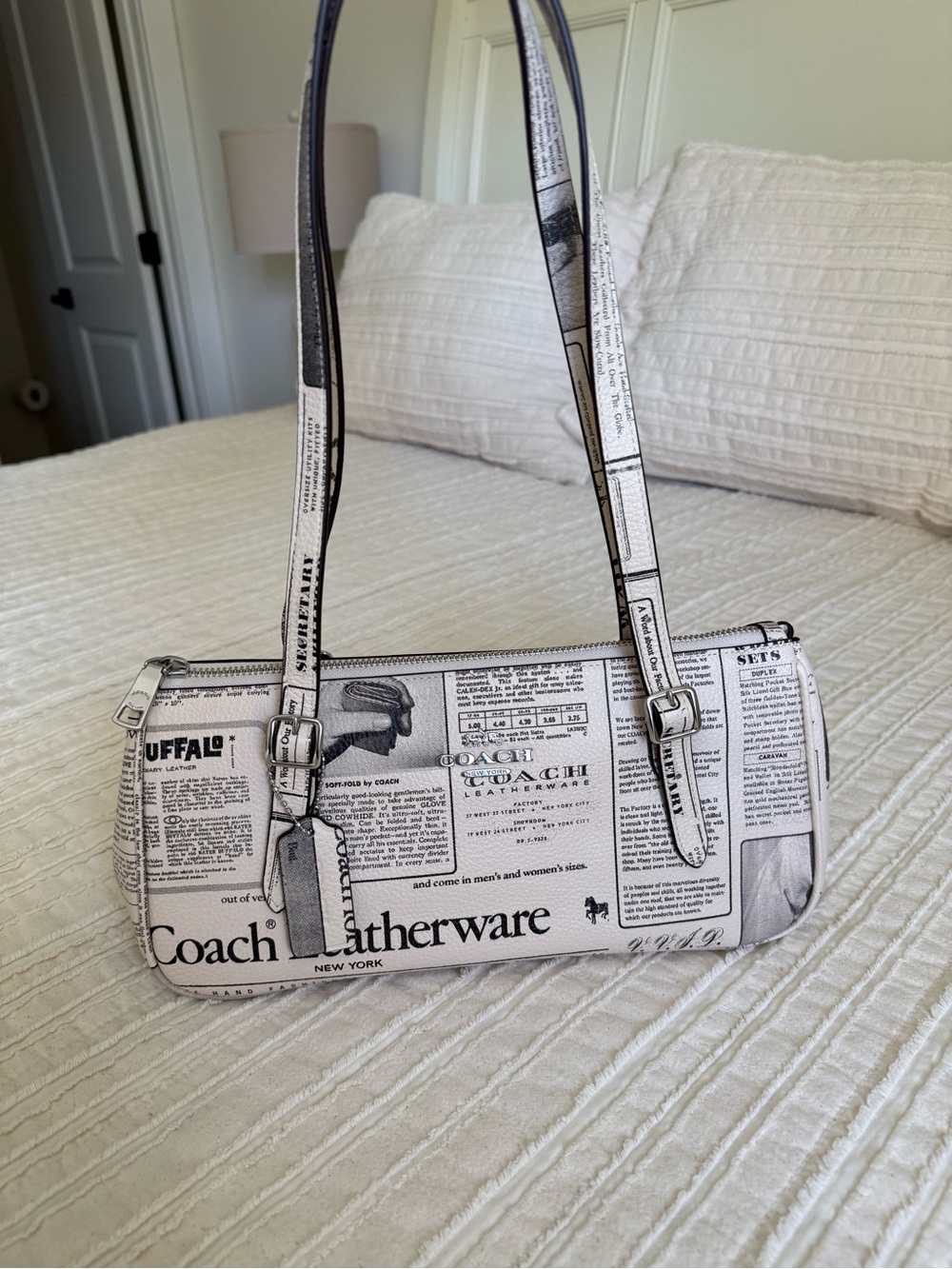 Coach Asher Newspaper Print Shoulder Bag